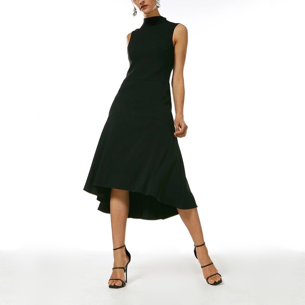 NWT Karen Millen Black Soft Tailored High-Low Sleeveless Midi Cocktail Dress